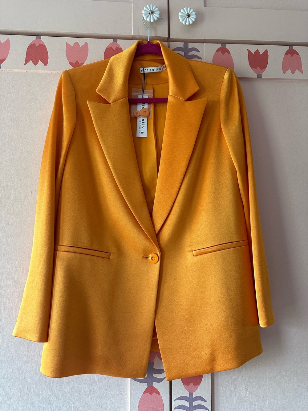 Alice + Olivia Orange Tangerine Satin Blazer NWT